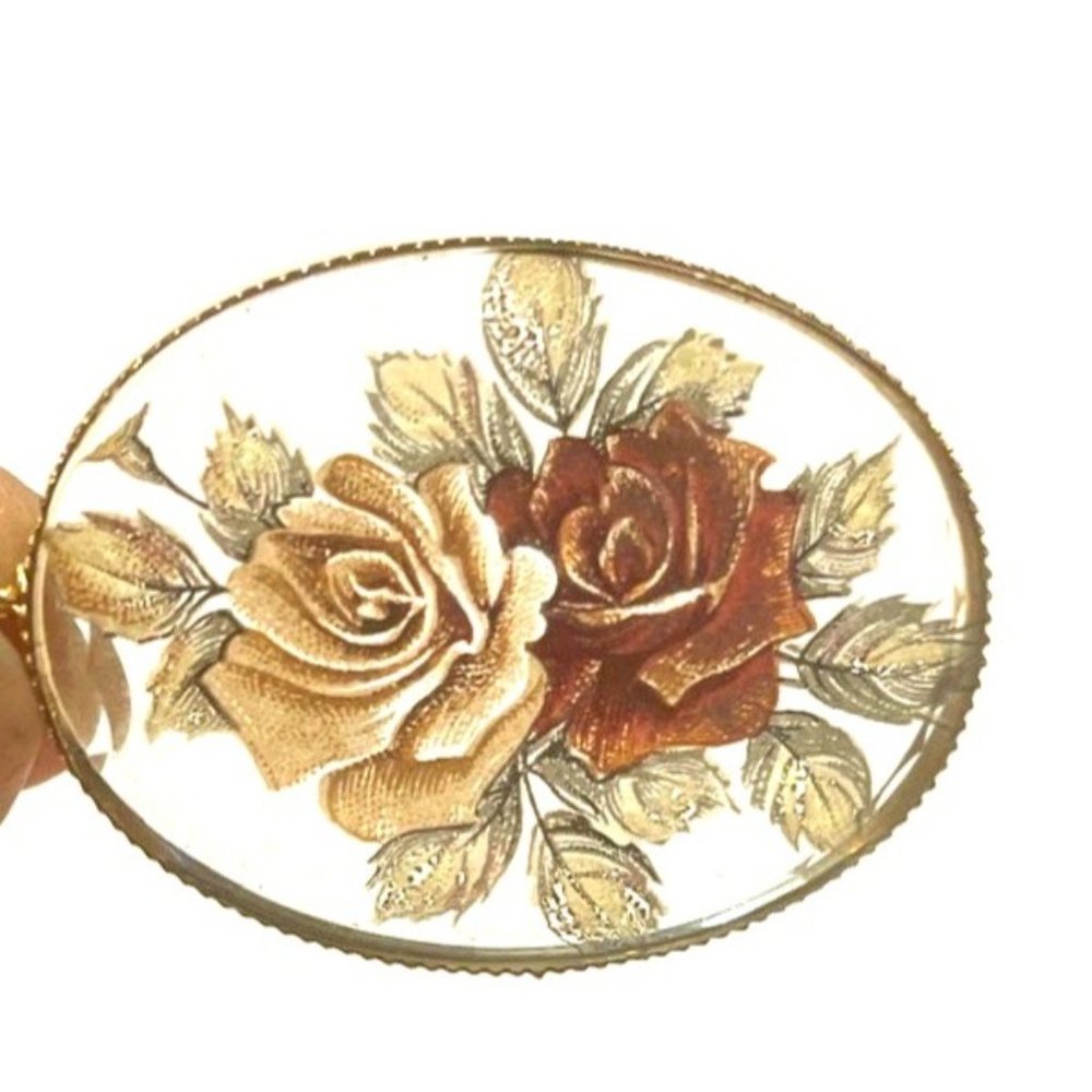 Vintage Gold-tone 1928 Chainlink Necklace Clear Floral Pendant 24 Inches